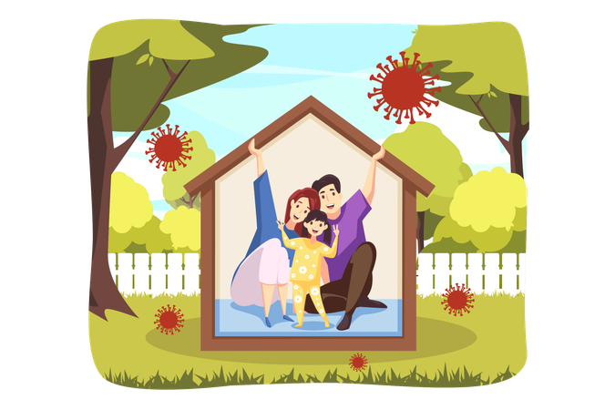 Family sit in the house on viral epidemic pandemic 2019ncov lockdown  Illustration