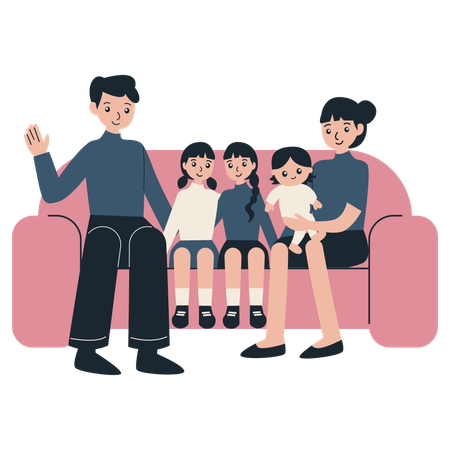 Family sitting on sofa  Ilustração