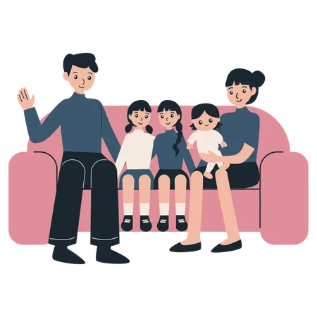 Family sitting on sofa  일러스트레이션