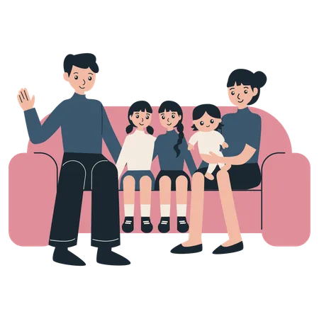 Family sitting on sofa  Illustration