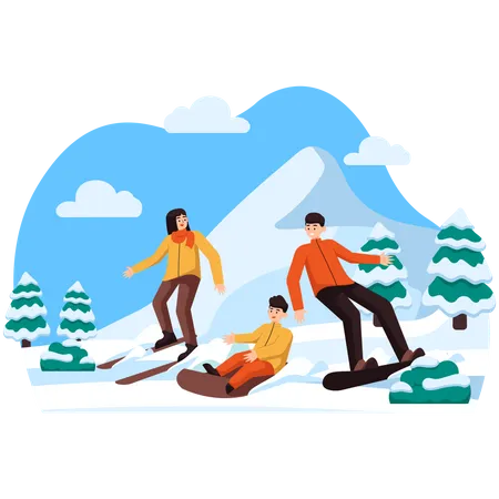 Family Ski  Illustration