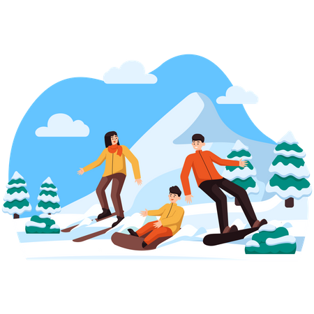 Family Ski  Illustration