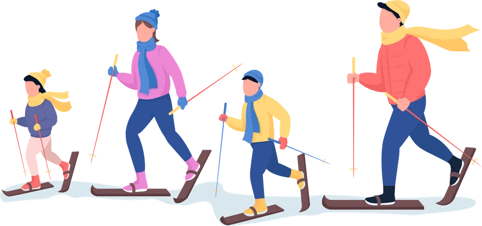 Family skiing Illustration