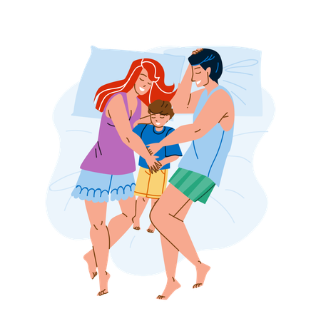 Family Sleeping Together In Bedroom  Illustration