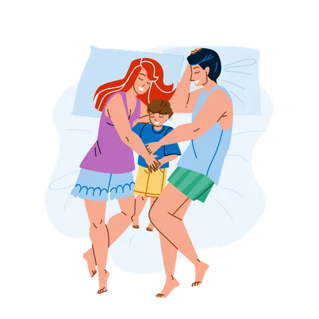 Family Sleeping Together In Bedroom  Illustration