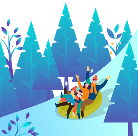 Family sliding on ice  Illustration
