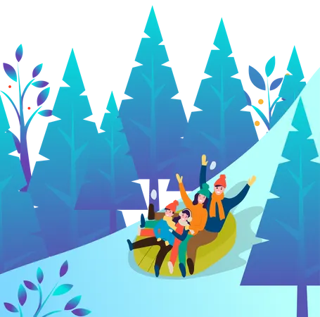 Family sliding on ice  Illustration