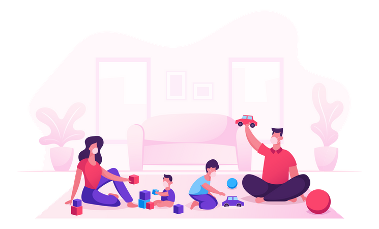 Family Spend Time At Quarantine period  Illustration