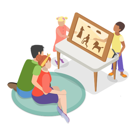 Family spending spare time doing leisure activities  Illustration