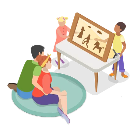 Family spending spare time doing leisure activities  Illustration