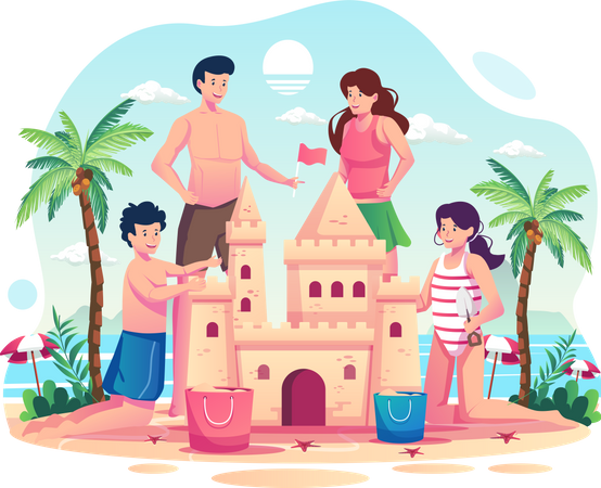 Family spending summer vacation  Illustration