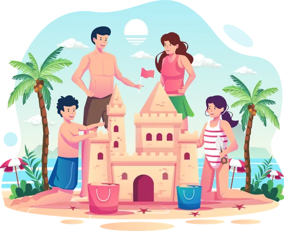 Family spending summer vacation  Illustration