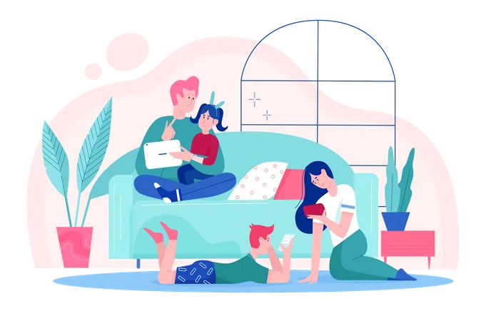 Family spending time at home  Illustration