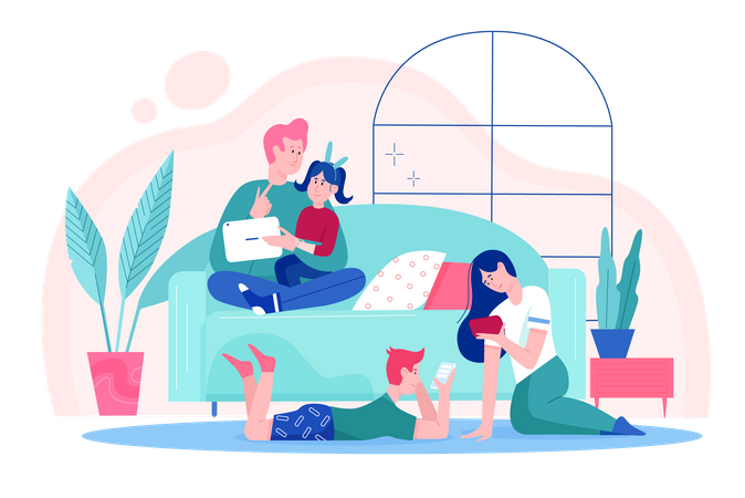 Family spending time at home  Illustration