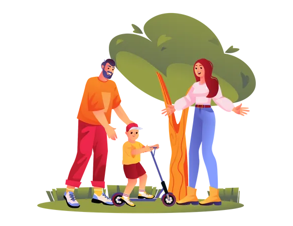 Family spending time at park  Illustration