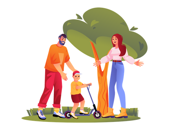 Family spending time at park  Illustration