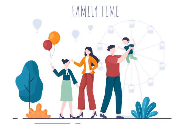 Family Spending Time in Park Illustration