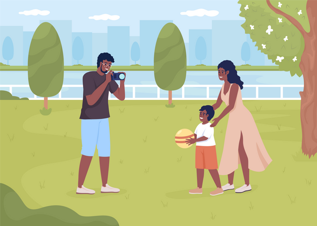 Family spending time in park  Illustration