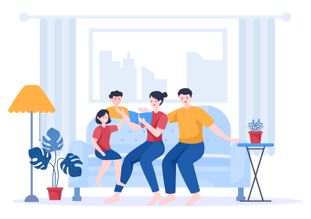 Family Spending Time Together at Home Illustration