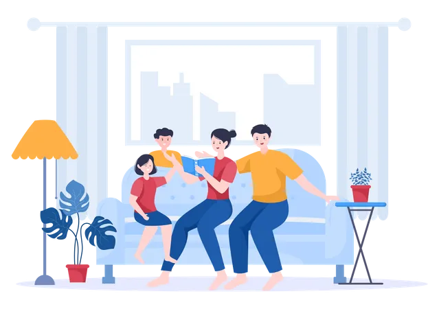 Family Spending Time Together at Home Illustration