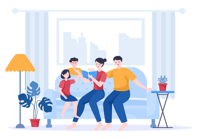 Family Spending Time Together at Home  Illustration
