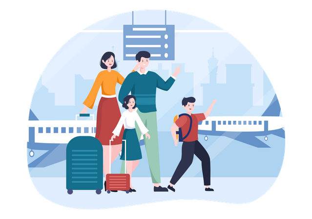 Family Spending Time Together at Travel  Illustration