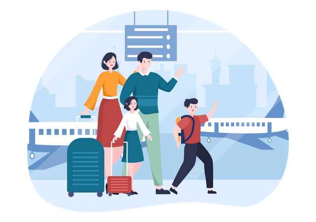 Family Spending Time Together at Travel  イラスト