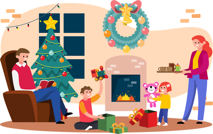 Family spending time together during Christmas holidays  Illustration