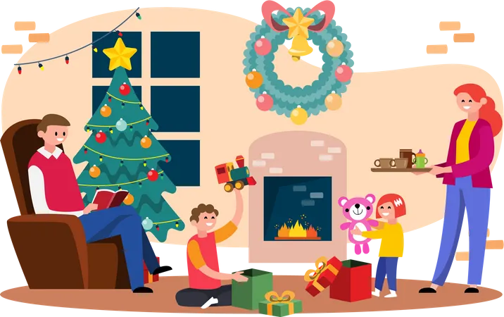 Family spending time together during Christmas holidays  Illustration