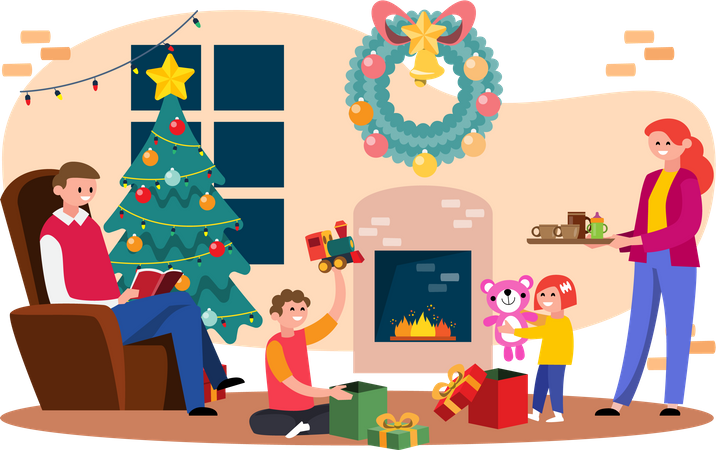Family spending time together during Christmas holidays  Illustration