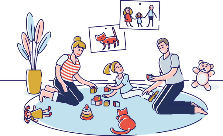 Family spending time with daughter Illustration