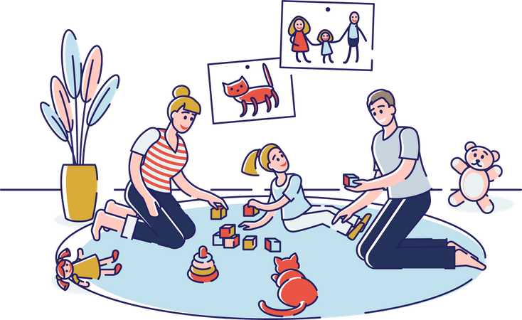 Family spending time with daughter  Illustration