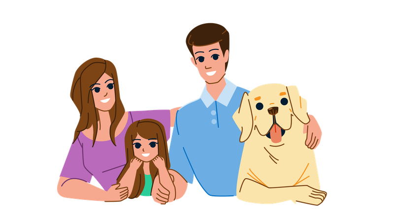 Family spending time with dog  Illustration