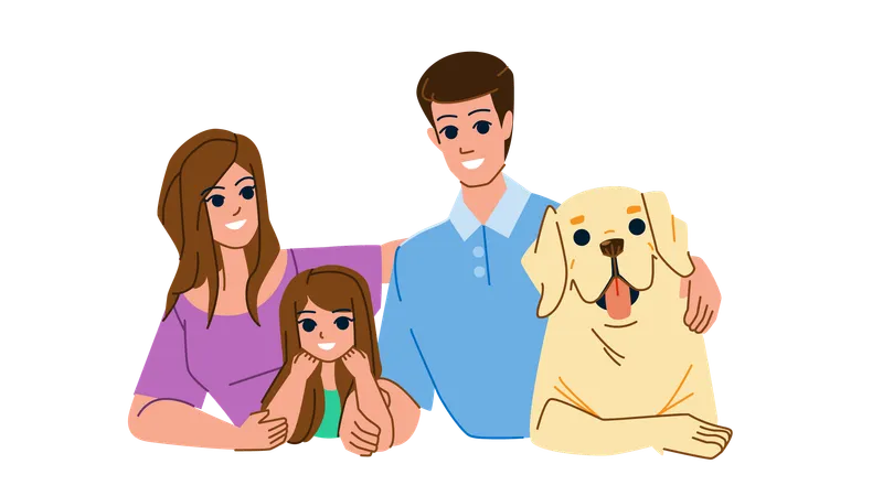 Family With Dog Vector Pet Summer Love Happy Animal Together Cute Child Father Mother Young Beautiful Smiling Family With Dog Character People Flat Cartoon Illustration Illustration