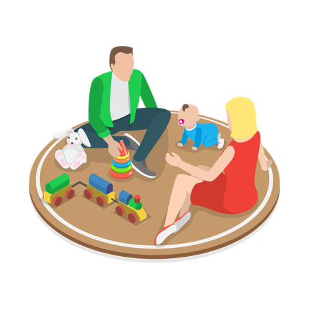 Family spending time with little infant  Illustration