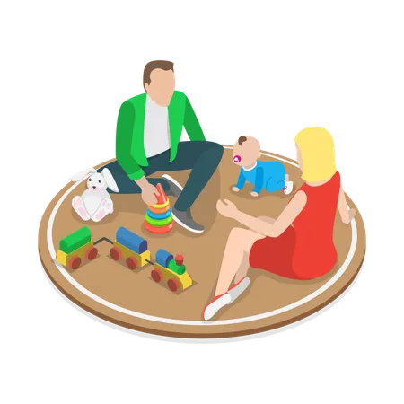 Family spending time with little infant  Illustration