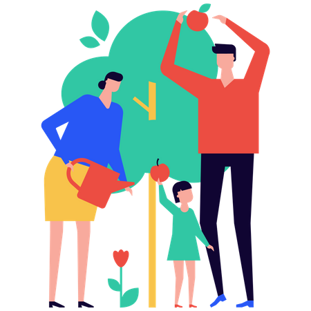 Family spent time in gardening  Illustration