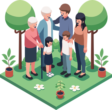 Family standing in park  Illustration