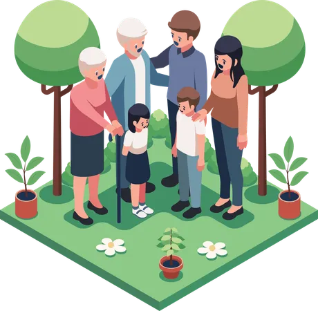 Family standing in park  Illustration