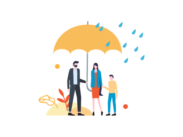 Family standing under umbrella Illustration