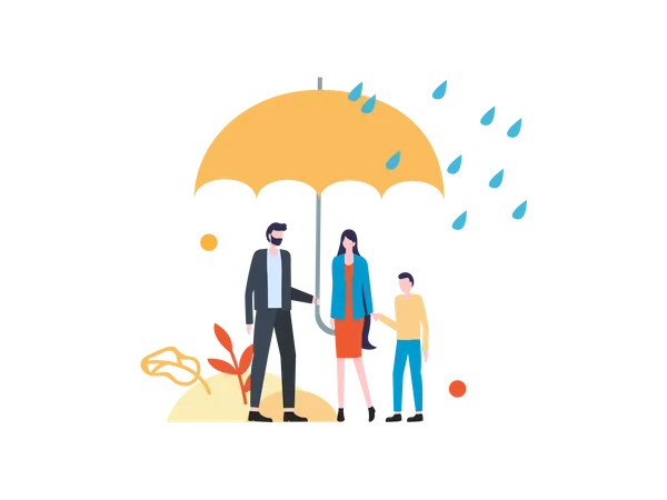 Family standing under umbrella Illustration