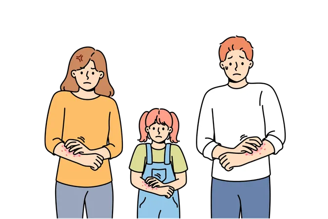 Family suffering from skin allergies  Illustration