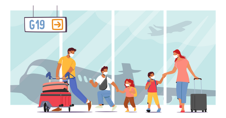 Family Summer Vacation And Travel  イラスト