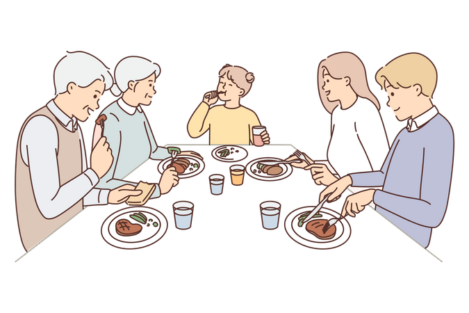 Family take dinner together  Illustration