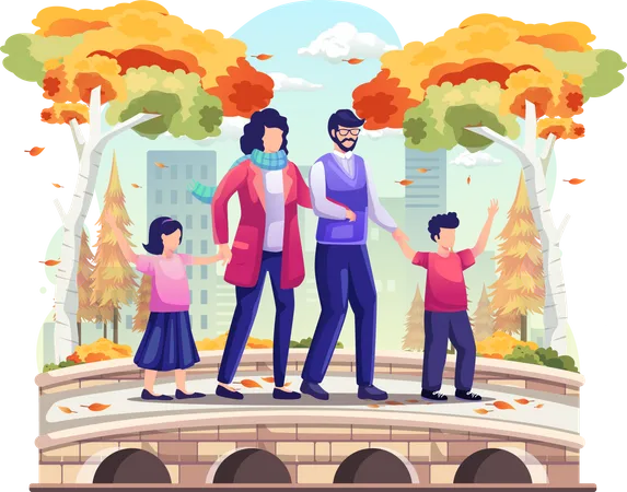 Family taking a walk Illustration