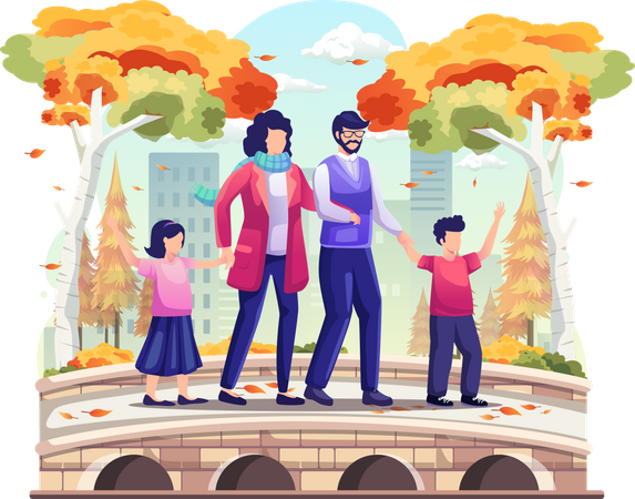 Family taking a walk  Illustration