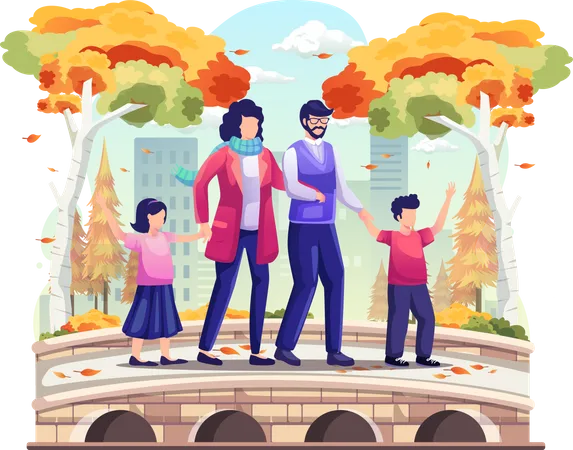 Family taking a walk  Illustration