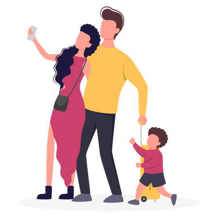 Family taking photo on trip  Illustration