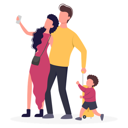 Family taking photo on trip  Illustration