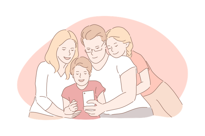 Family taking photo together  Illustration